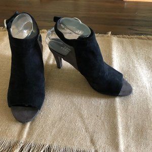 Franco Sarto Chanelle Two Tone Gray Suede Peep Toe Ankle Strap High Heels